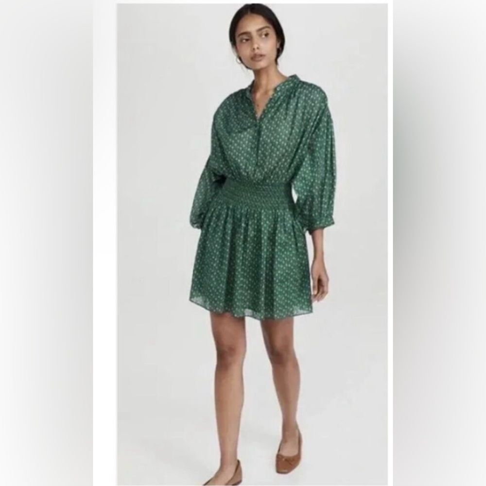 Rebecca Taylor Dress Ikat Fleur Mini Cotton in Green Floral Size M